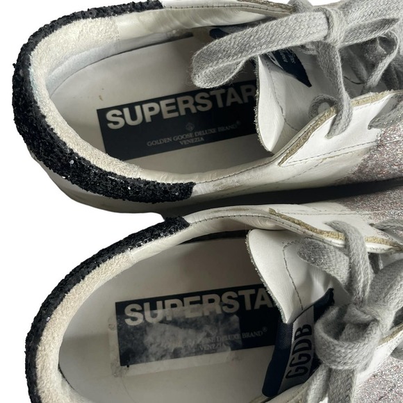 Golden Goose Superstar Glitter Sneaker White Silver Black Size 39 - Picture 8 of 9